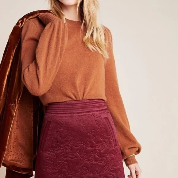 Maeve X Anthropologie Beatrice Burgundy Floral Quilted Mini Skirt, Sz. 10 - Picture 1 of 15